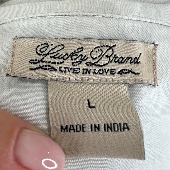 LUCKY BRAND White Red Dixie Scarf Print Chambray Pearl Snap Shirt Western Top L - Picture 7 of 7